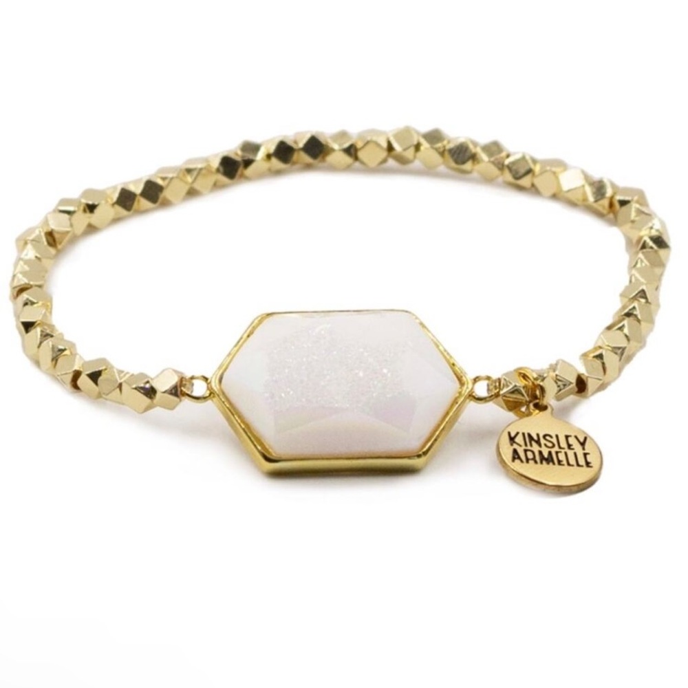 Kinsley Armelle Andrea White Quartz Bracelet 18k ION Gold New Retail: $50